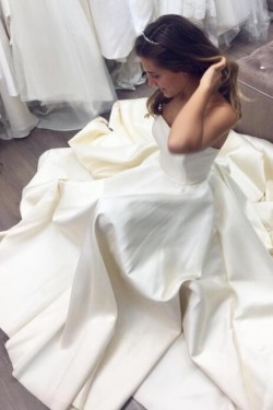 A-Line Strapless Long Satin Wedding Dresses Bridal Gowns 903152