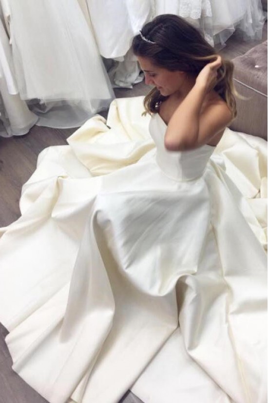 A-Line Strapless Long Satin Wedding Dresses Bridal Gowns 903152
