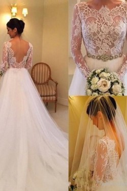 A-Line Lace and Tulle Wedding Dresses Bridal Gowns 903155