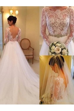 A-Line Lace and Tulle Wedding Dresses Bridal Gowns 903155