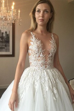 A-Line Lace and Tulle Wedding Dresses Bridal Gowns 903156