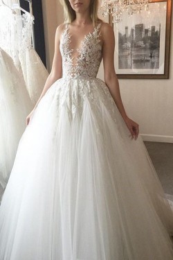 A-Line Lace and Tulle Wedding Dresses Bridal Gowns 903156
