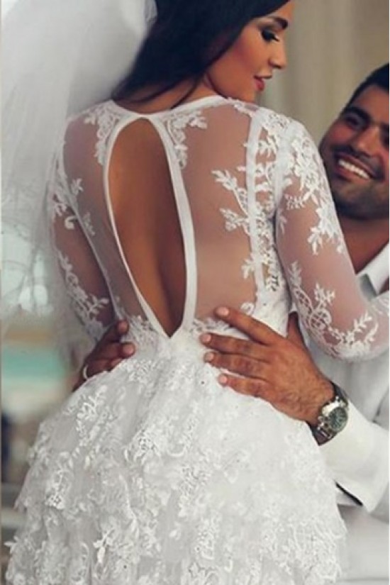 Short Lace Long Sleeves Wedding Dresses Bridal Gowns 903159
