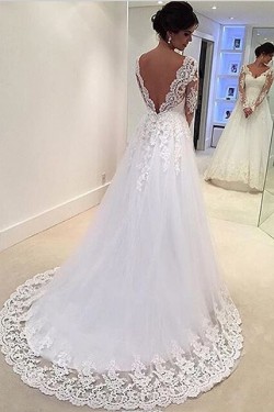 A-Line Lace Long Sleeves Wedding Dresses Bridal Gowns 903161