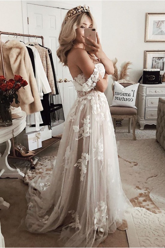 A-Line Lace and Tulle Wedding Dresses Bridal Gowns 903163
