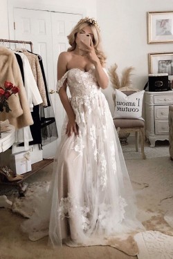 A-Line Lace and Tulle Wedding Dresses Bridal Gowns 903163