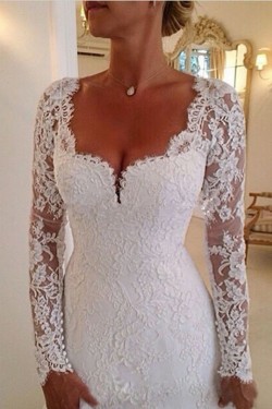 Elegant Mermaid Long Sleeves Lace Wedding Dresses Bridal Gowns 903165