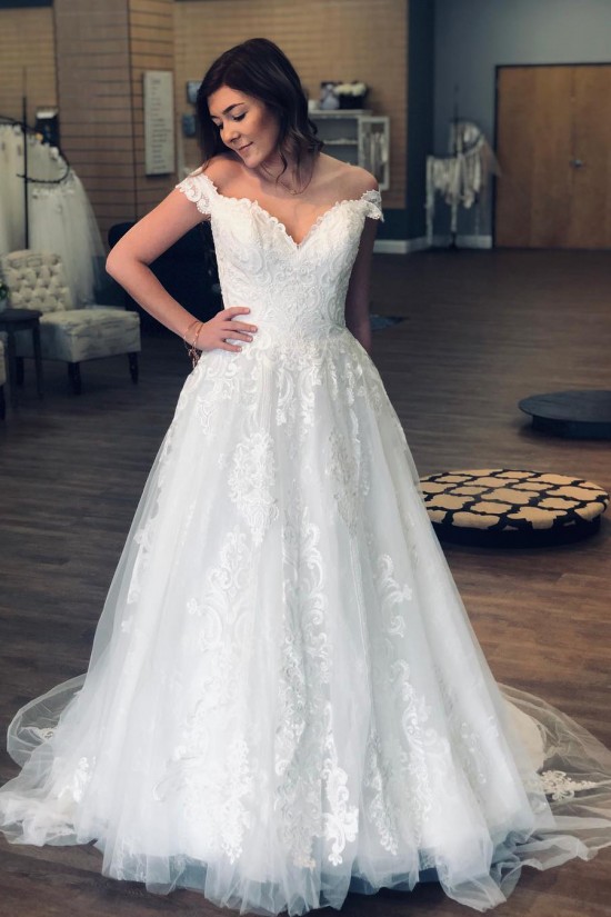 A-Line Lace and Tulle Off the Shoulder Wedding Dresses Bridal Gowns 903168 A-Line Lace and Tulle Off the Shoulder Wedding Dresses Bridal Gowns 903168