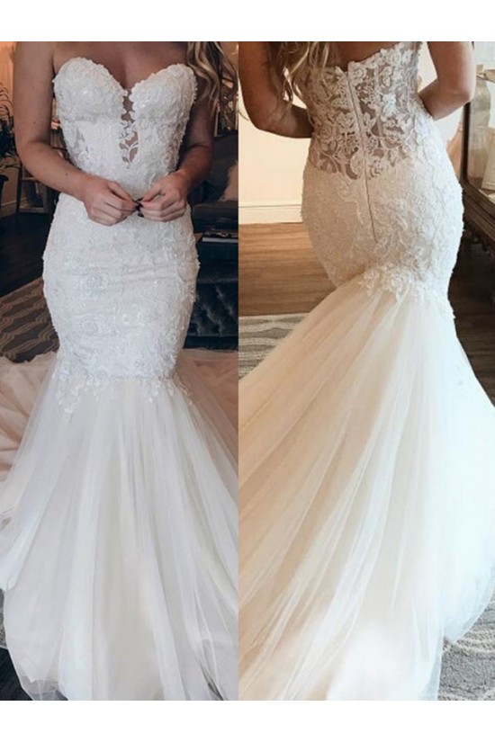 Long Mermaid Sweetheart Lace and Tulle Beaded Wedding Dresses Bridal Gowns 903172