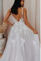 A-Line Lace and Tulle V Neck Wedding Dresses Bridal Gowns 903174