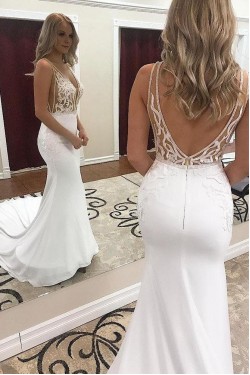 Mermaid Lace V Neck Wedding Dresses Bridal Gowns 903180