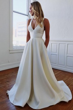 A-Line V Neck Wedding Dresses Bridal Gowns 903182