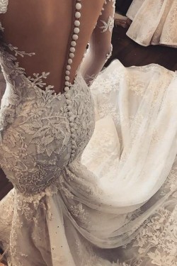 Elegant Mermaid Lace Long Sleeves Wedding Dresses Bridal Gowns 903185