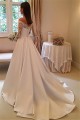 A-Line Lace Long Sleeves V Neck Wedding Dresses Bridal Gowns 903186