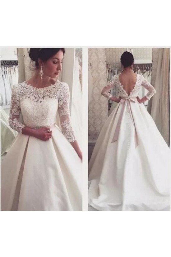 A-Line Lace Wedding Dresses Bridal Gowns with Sleeves 903187