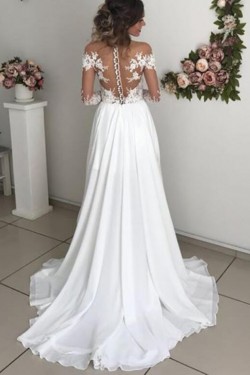 A-Line Chiffon and Lace Long Sleeves Wedding Dresses Bridal Gowns 903188