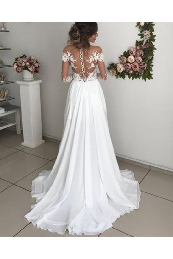 A-Line Chiffon and Lace Long Sleeves Wedding Dresses Bridal Gowns 903188 A-Line Chiffon and Lace Long Sleeves Wedding Dresses Bridal Gowns 903188
