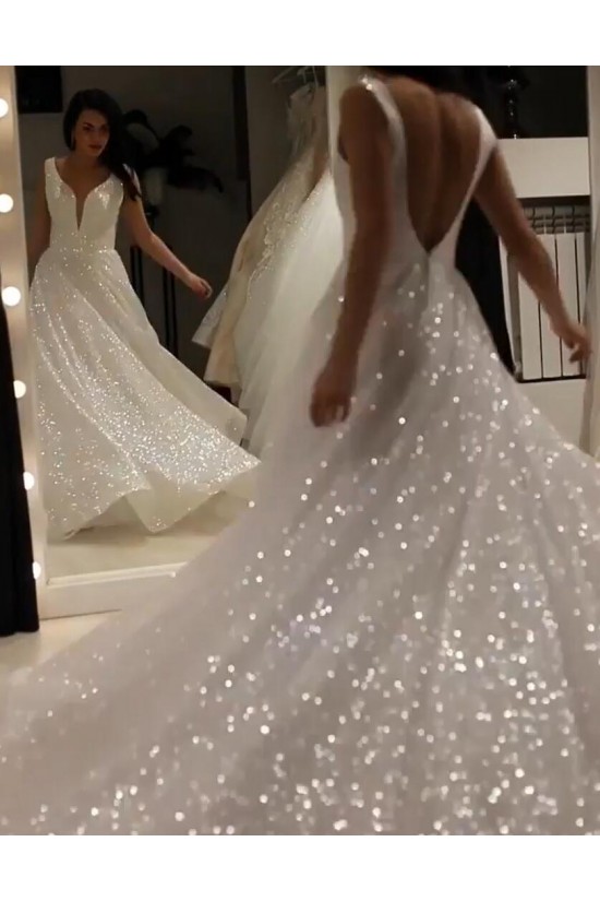 A-Line Sparkle V Neck Wedding Dresses Bridal Gowns 903190 A-Line Sparkle V Neck Wedding Dresses Bridal Gowns 903190