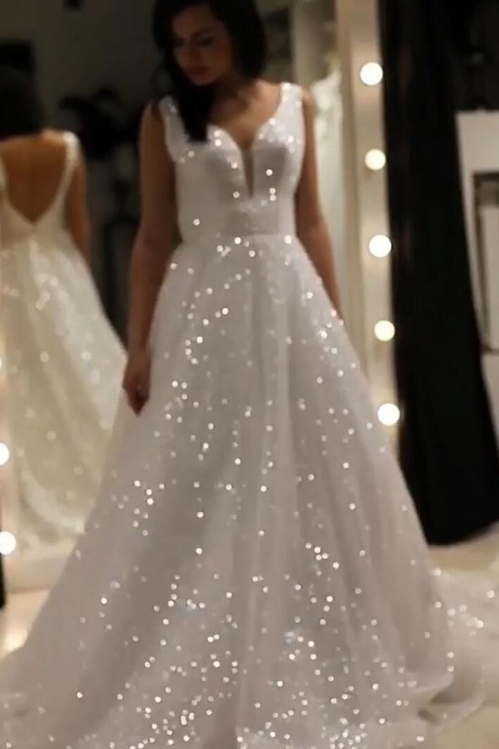A-Line Sparkle V Neck Wedding Dresses Bridal Gowns 903190 A-Line Sparkle V Neck Wedding Dresses Bridal Gowns 903190