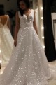 A-Line Sparkle V Neck Wedding Dresses Bridal Gowns 903190