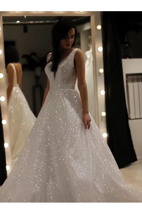 A-Line Sparkle V Neck Wedding Dresses Bridal Gowns 903190 A-Line Sparkle V Neck Wedding Dresses Bridal Gowns 903190