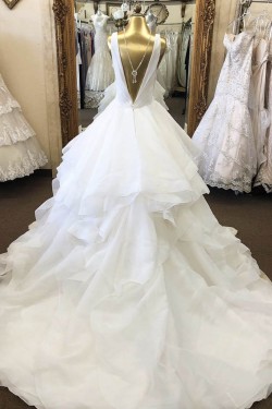 A-Line Beaded V Neck Long Wedding Dresses Bridal Gowns 903192