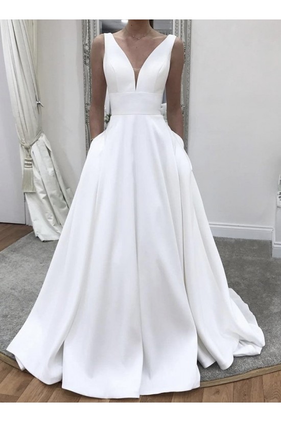 A-Line Long Satin V Neck Wedding Dresses Bridal Gowns 903195 A-Line Long Satin V Neck Wedding Dresses Bridal Gowns 903195
