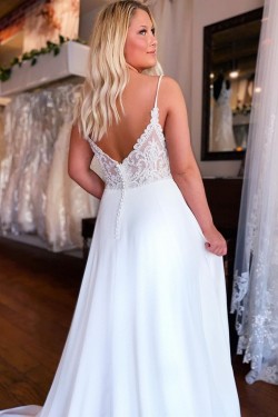 A-Line Chiffon and Lace V Neck Wedding Dresses Bridal Gowns 903196