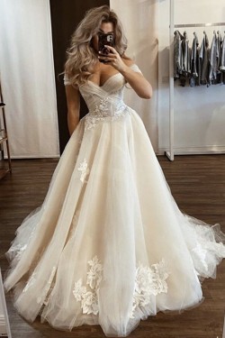 A-Line Lace and Tulle Wedding Dresses Bridal Gowns 903199