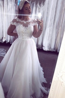 A-Line Beaded Lace Wedding Dresses Bridal Gowns 903201