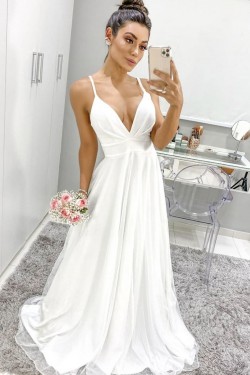 A-Line V Neck Long Wedding Dresses Bridal Gowns 903203