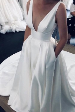 A-Line V Neck Long Wedding Dresses Bridal Gowns 903205