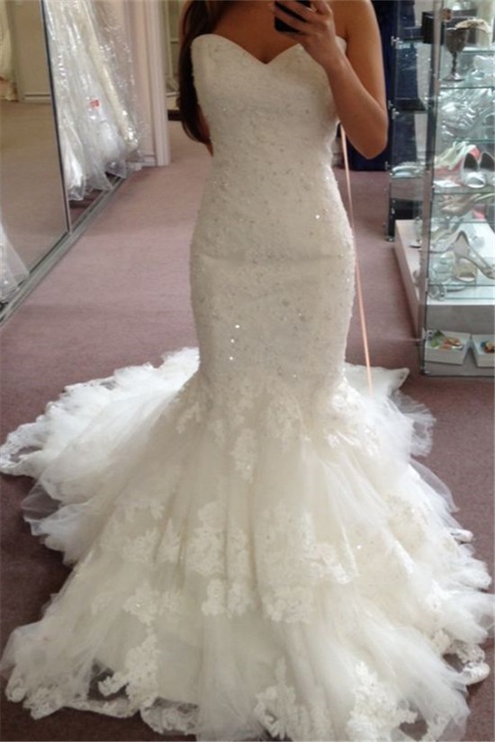 Mermaid Beaded Lace Sweetheart Wedding Dresses Bridal Gowns 903207