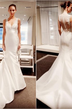 Long Mermaid Lace V Neck Wedding Dresses Bridal Gowns 903208