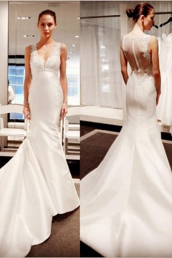 Long Mermaid Lace V Neck Wedding Dresses Bridal Gowns 903208