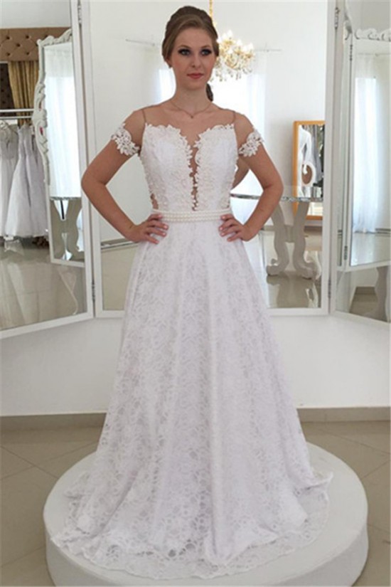 A-Line Beaded Lace Wedding Dresses Bridal Gowns 903209