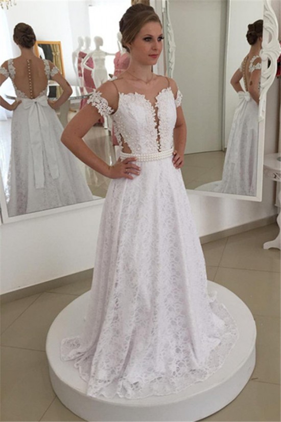 A-Line Beaded Lace Wedding Dresses Bridal Gowns 903209