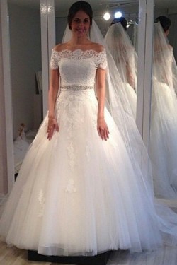 A-Line Beaded Lace Off the Shoulder Wedding Dresses Bridal Gowns 903212