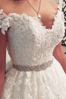 A-Line Beaded Lace and Tulle Off the Shoulder Wedding Dresses Bridal Gowns 903220