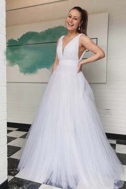A-Line V Neck Tulle Wedding Dresses Bridal Gowns 903222