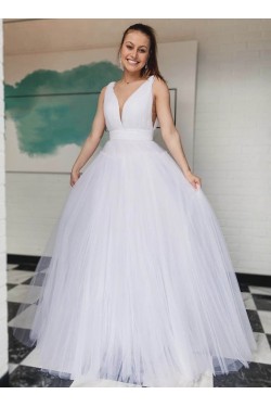 A-Line V Neck Tulle Wedding Dresses Bridal Gowns 903222
