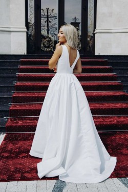 A-Line V Neck Long Wedding Dresses Bridal Gowns 903223