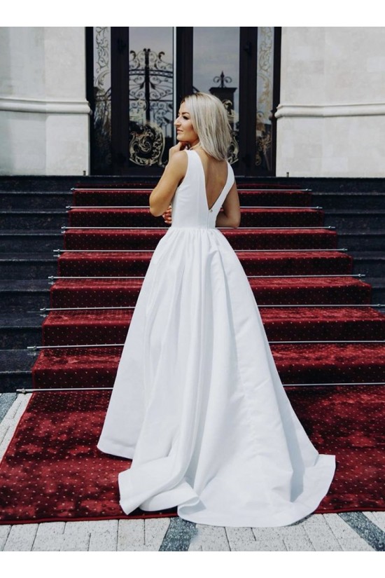 A-Line V Neck Long Wedding Dresses Bridal Gowns 903223