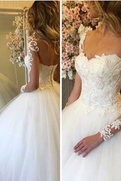 Ball Gown Lace and Tulle Long Sleeves Wedding Dresses Bridal Gowns 903226