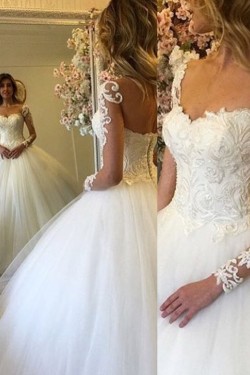 Ball Gown Lace and Tulle Long Sleeves Wedding Dresses Bridal Gowns 903226