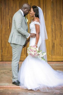 Mermaid Lace and Tulle Off the Shoulder Wedding Dresses Bridal Gowns 903229