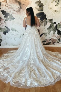 A-Line Lace Long Wedding Dresses Bridal Gowns 903233