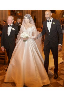 A-Line Lace and Satin Long Sleeves Wedding Dresses Bridal Gowns 903236