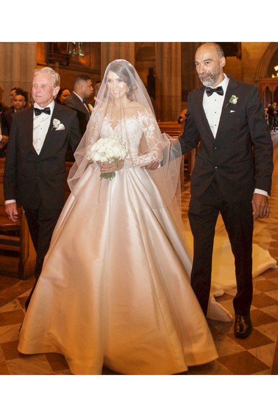 A-Line Lace and Satin Long Sleeves Wedding Dresses Bridal Gowns 903236 A-Line Lace and Satin Long Sleeves Wedding Dresses Bridal Gowns 903236