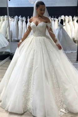 A-Line Long Sleeves Lace Wedding Dresses Bridal Gowns 903239